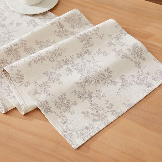 French Pastoral Farmhouse Table Runners, 13x36 Inch Grey | 100% Organic Cotton by Unknown