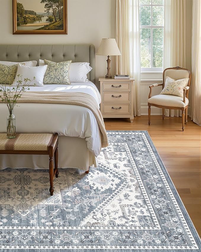 10x14 Vintage Area Rug: Washable Neutral Soft Non Slip Thin Large Floor Carpet - Image 3