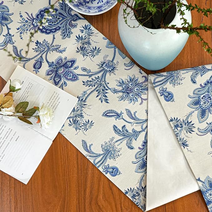 Blue Table Runner Cotton Polyester, 12x108 Inch - Image 4