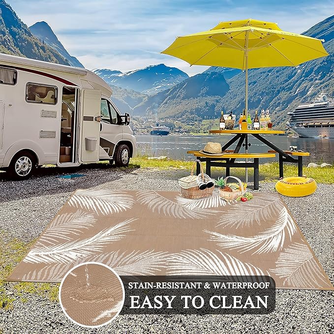 Pauwer Waterproof Outdoor Rug 5x8, Reversible Plastic Straw Patio Camping Rug - Image 4