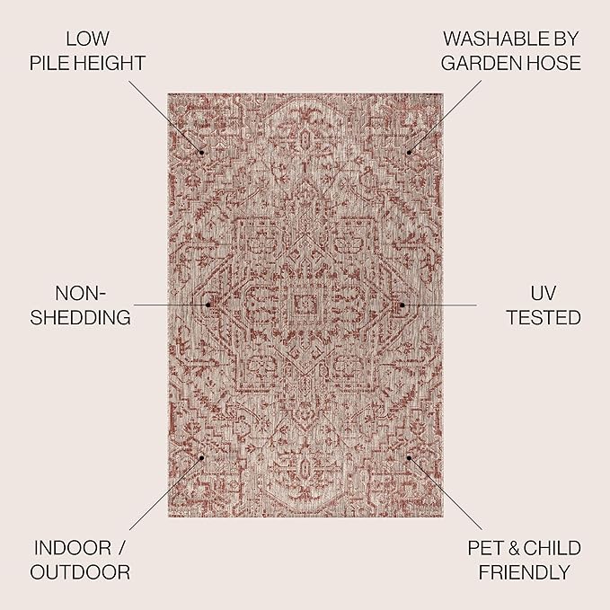 JONATHAN Y Boho Medallion Indoor Outdoor Square Area Rug 4X4 Red/Taupe - Image 2