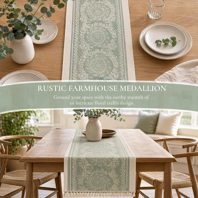 14x119 Medallion Table Runner Waterproof Rustic Farmhouse Macrame | Planning a - Image 6