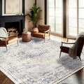CHAMPLANT Washable Area Rug 10'x14' Floral Blue Boho Design Non-Shedding Easy by CHAMPLANT