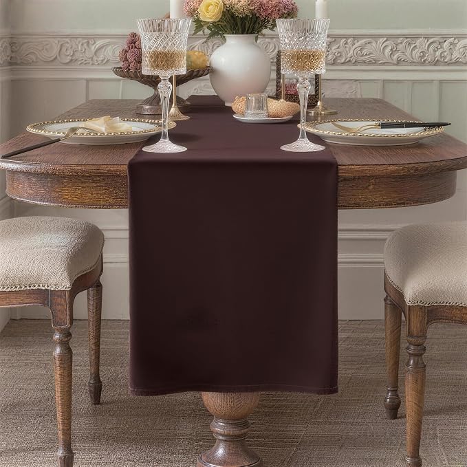 Brown Table Runner, Waterproof Washable Runners 90 Inches Long | Reusable 12x90 by KAIPHO