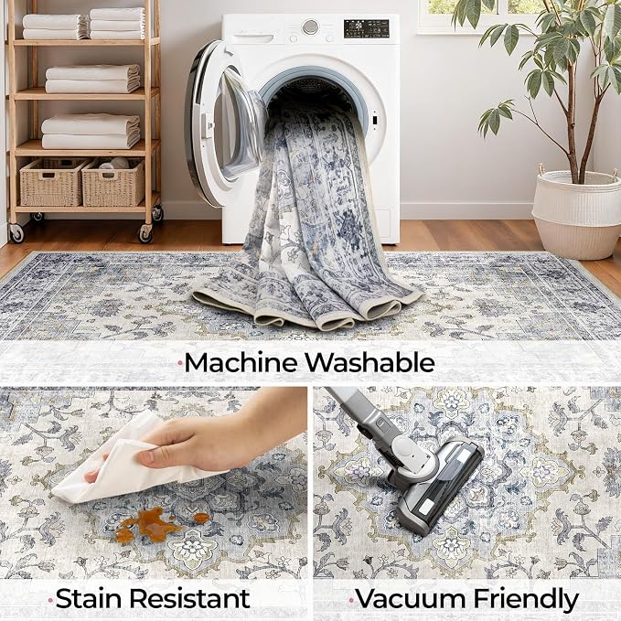 CAPALOCA Machine Washable Rugs Nursery Rug 5x8 Cute Girl Non Slip Low Pile - Image 4