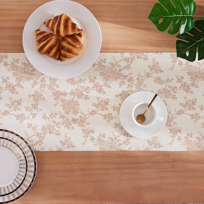 French Pastoral Farmhouse Table Runners, 13x60 Inch Taupe | 100% Organic Cotton - Image 4
