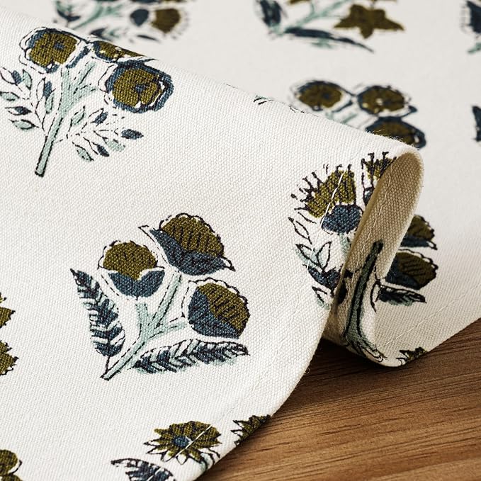 Block Print Floral Decorative Table Runners, 13x36 Inch Brown | 100% Organic - Image 5