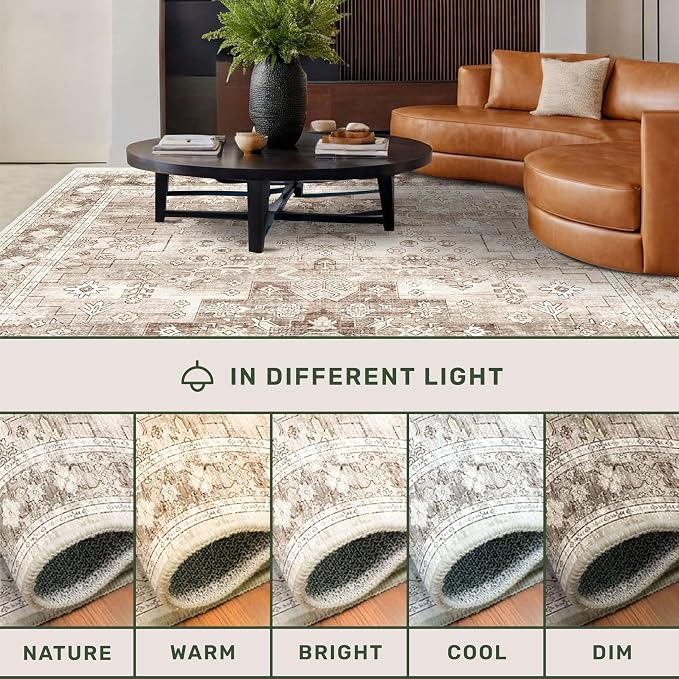 Hazo Haus Washable Neutral Farmhouse Living Room Rug, 4x6 Area Rugs - Image 6