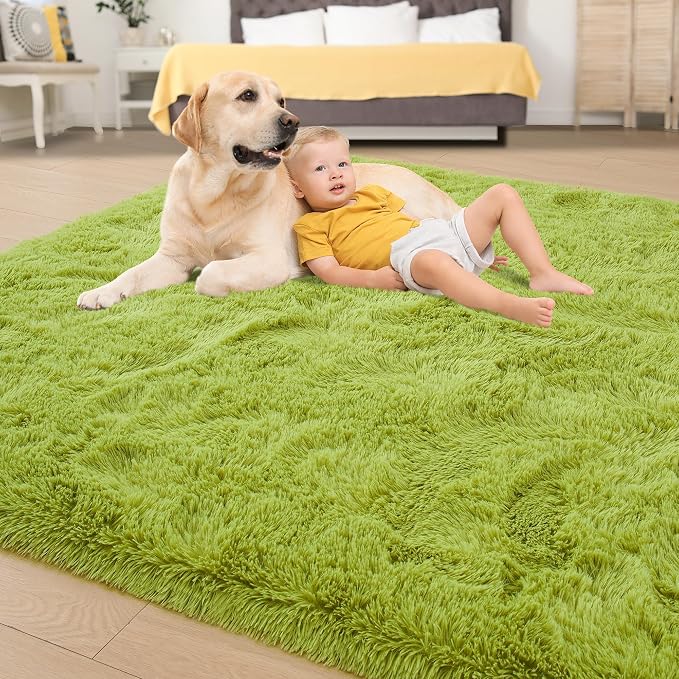 Tepook Fluffy Grass Green Rugs for Living Room Bedroom, 9x12 Soft Area Rug Moss - Image 4