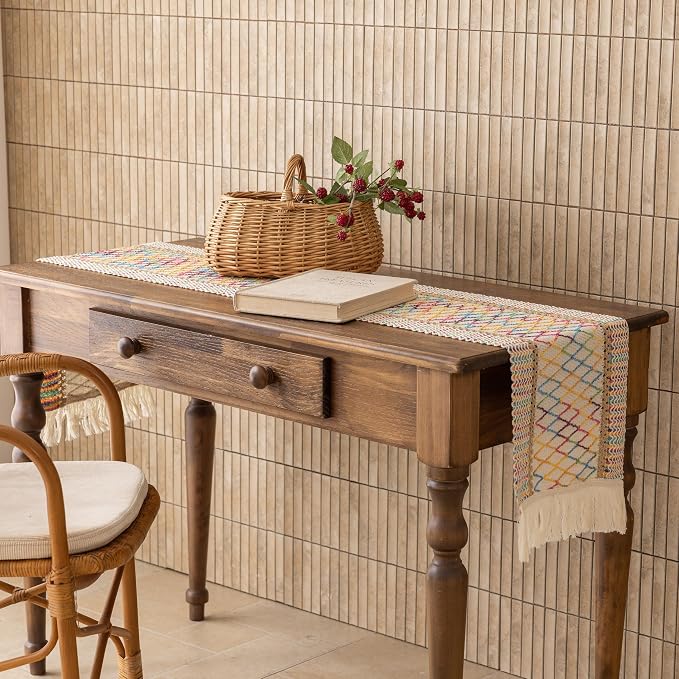 Keketoarrange Boho Macrame Table Runner 12x108 Inch | Woven Burlap Rustic - Image 3