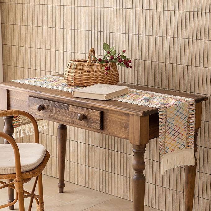 Keketoarrange Boho Macrame Table Runner 12x60 Inch | Woven Burlap Rustic Runner - Image 4