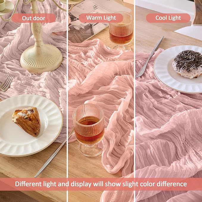 Dusty Pink Cheesecloth Table Runner 120inch Boho Gauze Home Decor | 120 Inch - Image 5