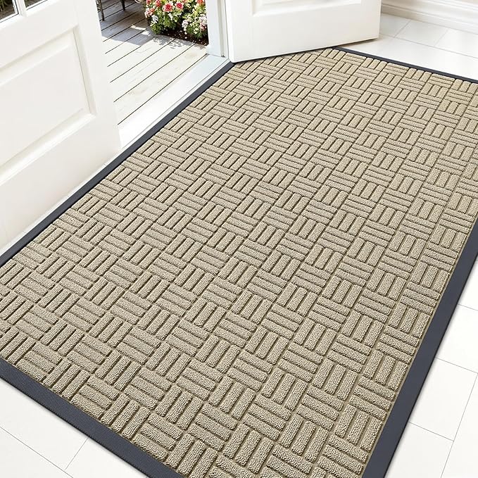 OLANLY Front Door Mat Outside Entrance 59x34, Heavy Duty Sturdy Natural Rubber by OLANLY