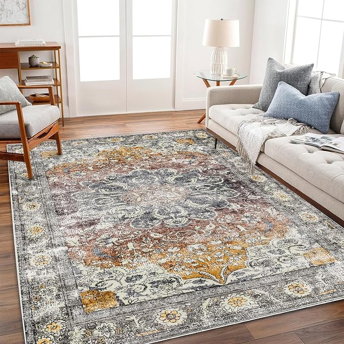 CHAMPLANT Area Rug 4x6 Washable Rug Taupe Vintage Traditional Floor Cover by CHAMPLANT