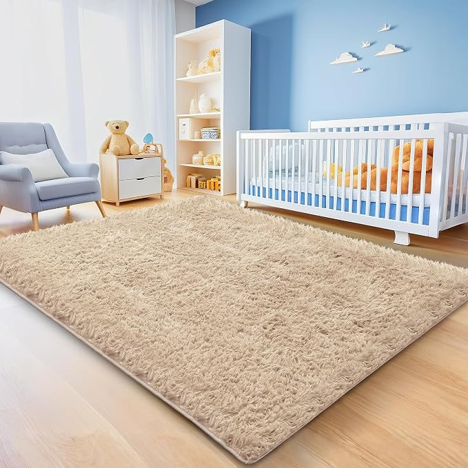 6x9 Beige Area Rugs for Living Room, Large Fluffy Shag Rug for Bedroom Boys - Image 4