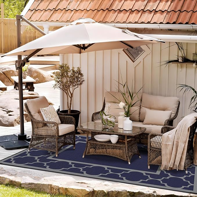 GENIMO Outdoor Rug 8' x 10' Patio Waterproof, Foldable Reversible Plastic Straw - Image 2