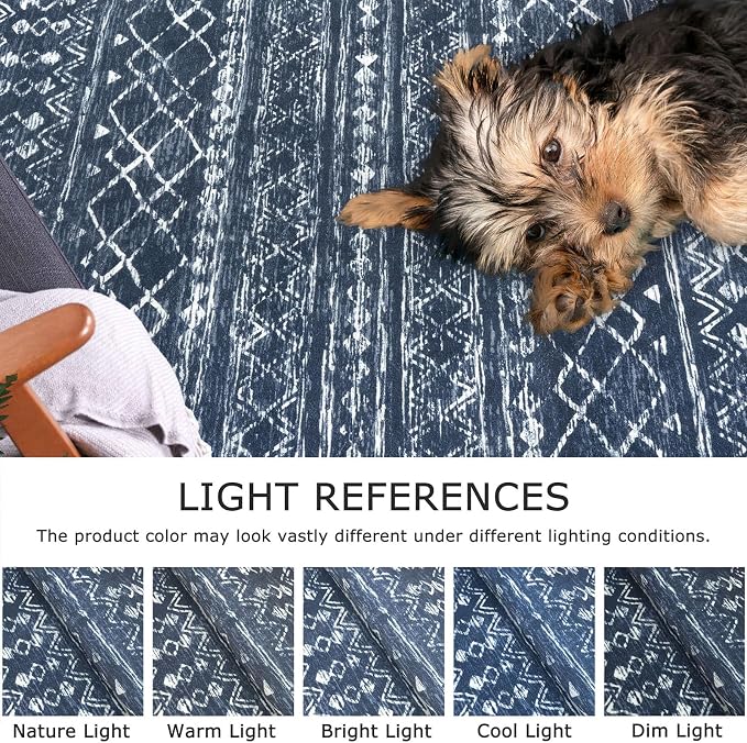 KUTA Area Rug 5x7 Navy Blue, Washable Boho Large Living Room Moroccan Rugs - Image 4