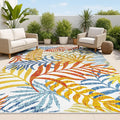 JONATHAN Y Tropics Palm Leaves Indoor Outdoor Area Rug 3X5 Cream/Orange by JONATHANY