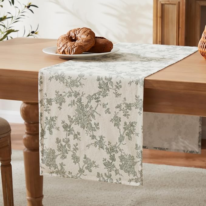French Pastoral Farmhouse Table Runners, 13x108 Inch Green | 100% Organic - Image 7