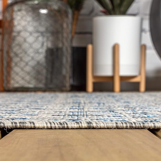 JONATHAN Y Moroccan Geometric Indoor Outdoor Runner Rug 2X20 Light Gray/Navy - Image 7