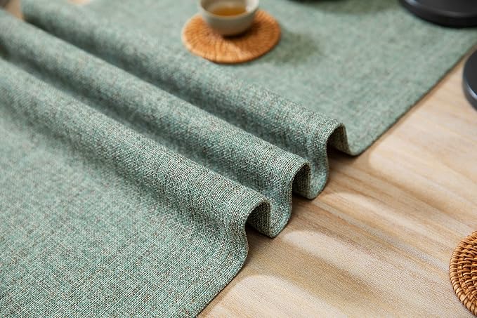 Burlap Style Farmhouse Table Runner, 14x60 Inches Mineral Green | Thick Durable - Image 6
