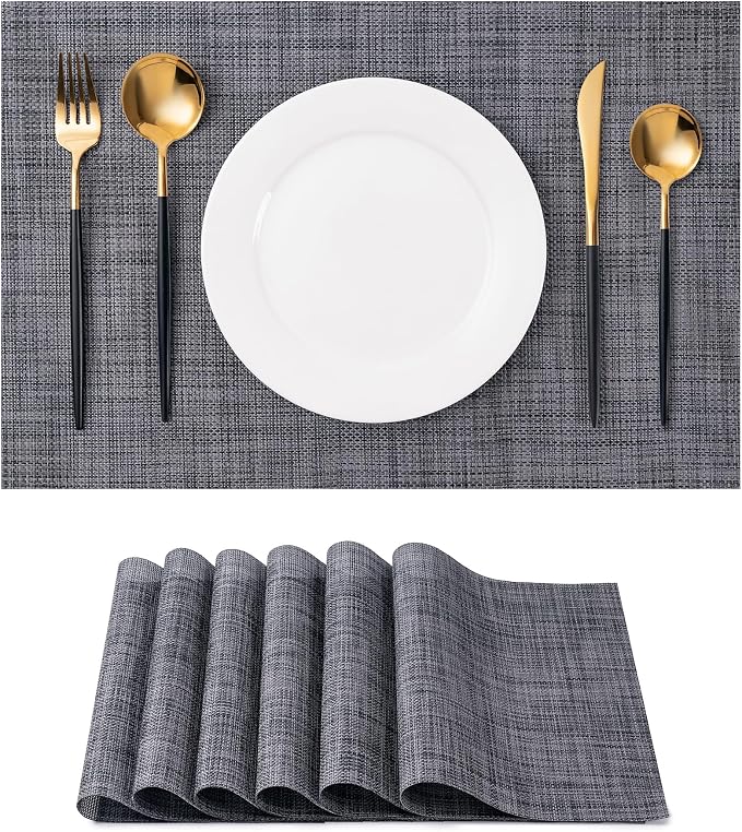 Placemats Set of 6 Washable Indoor | Outdoor Vinyl Place Mats by CADONO