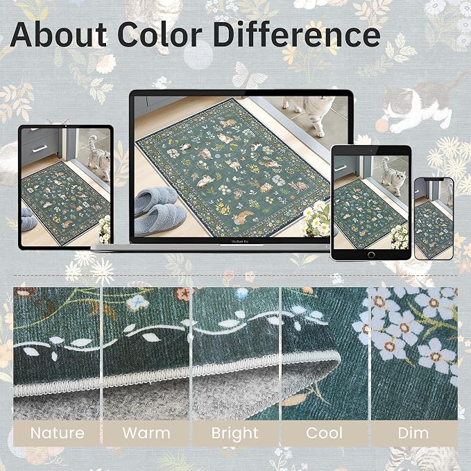 Soalmost Cat 6x9 Area Rugs for Living Room, Machine Washable Animal Floral - Image 8
