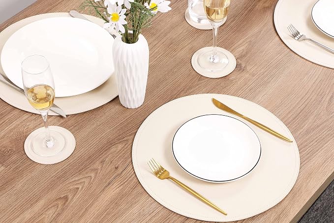 Set of 8 Faux Leather Round Placemats and Coasters, Coffee Mats Kitchen Table - Image 3