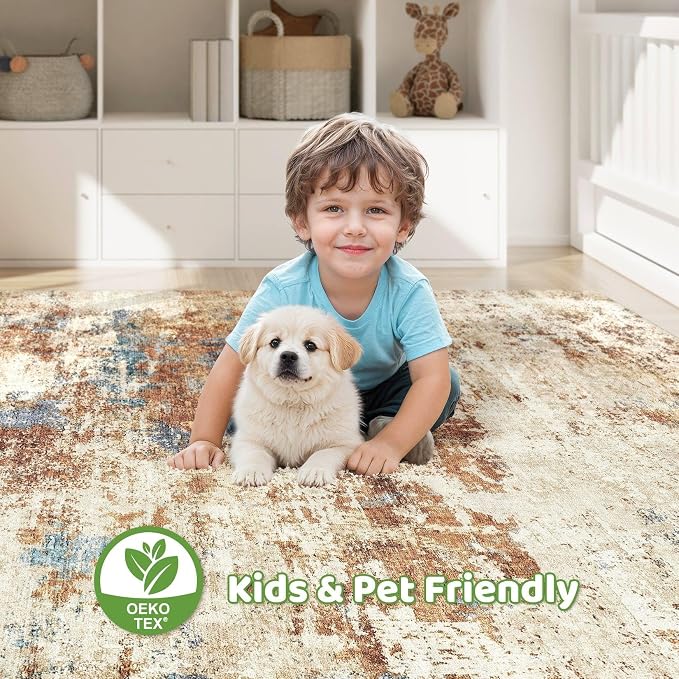 5x8 Area Rug Washable Rug: Large Abstract Modern Soft Stain Resistant Indoor - Image 7