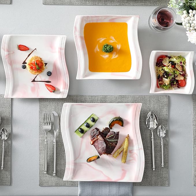 MALACASA Plates and Bowls Sets, 26 Pieces Pink Dinnerware Sets - Image 7