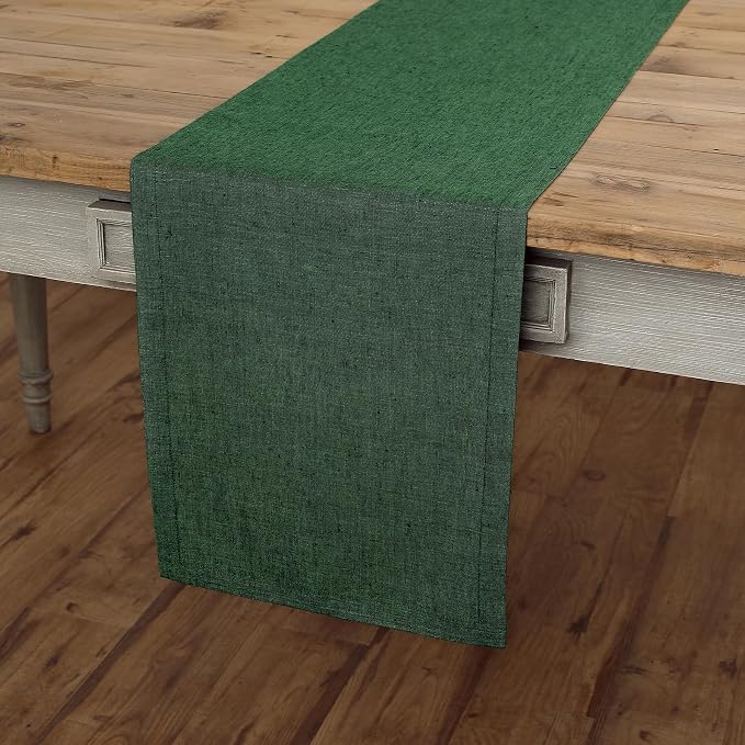 Solino Home 100% Pure Linen Table Runner Green Long, Athena 14 x 132 in | Table by SolinoHome