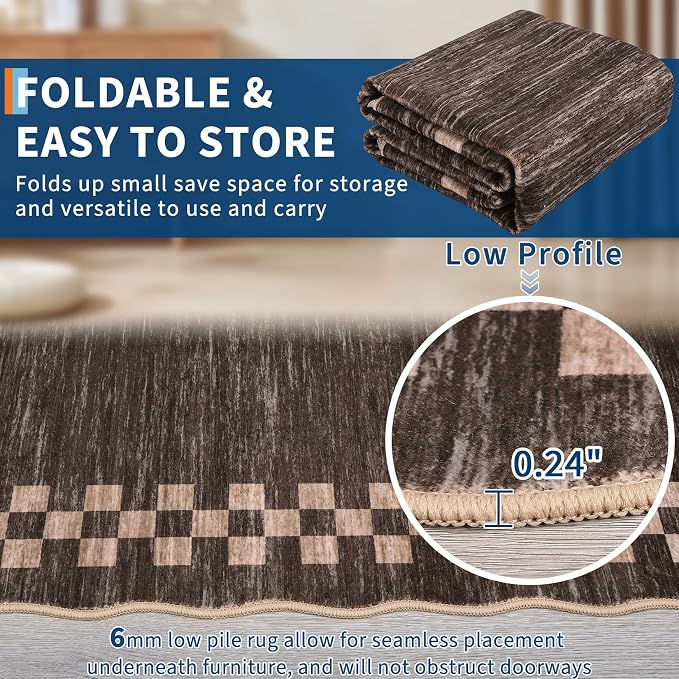 Small Area Rug 2x3 Modern Checkered Entry Rug Solid Color Scalloped Kitchen - Image 5