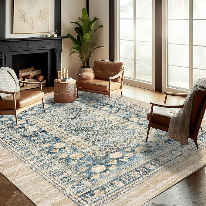 CHAMPLANT Washable Area Rug 8'x10' Retro Boho Design Non-Shedding Non-Slip Easy - Image 2