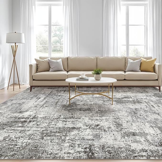 10x14 Area Rugs Living Room: Washable Large Abstract Neutral Modern Soft Gray - Image 5