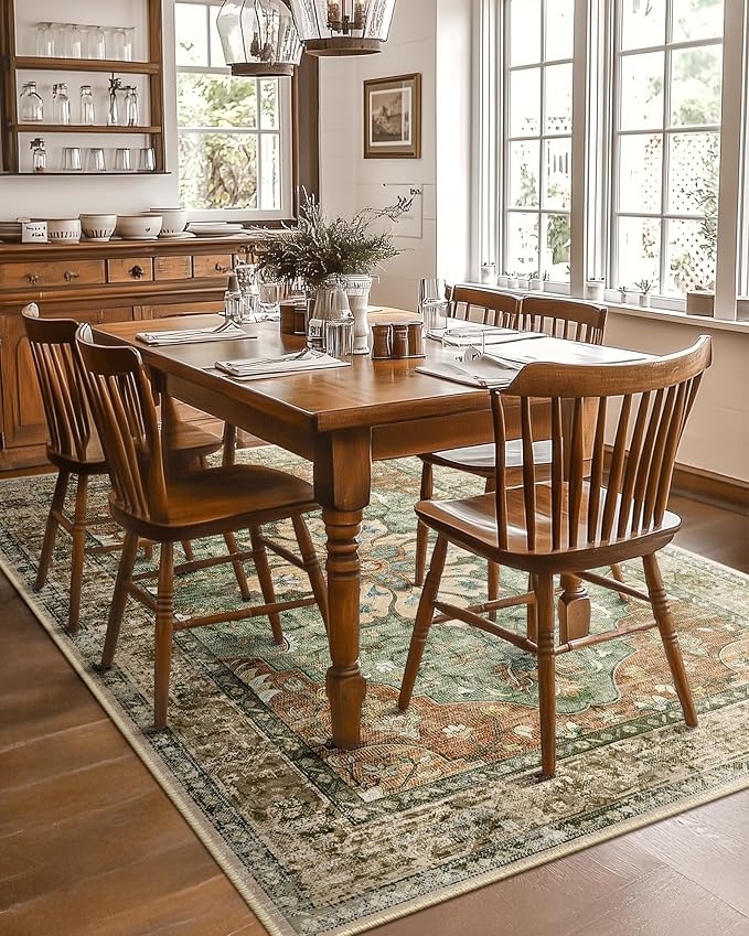 RELEANY Area Rugs 5'x7' Washable Non-Slip, Floral Vintage Distress Medallion - Image 2