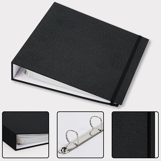 Vienrose Linen 3-Ring Photo Album Holds 190 Photos, 160 4x6 Photos and 30 6x8 Pictures, Picture Album with Multiple Size Pockets, Memory Book for Family Wedding Anniversary Baby, Black