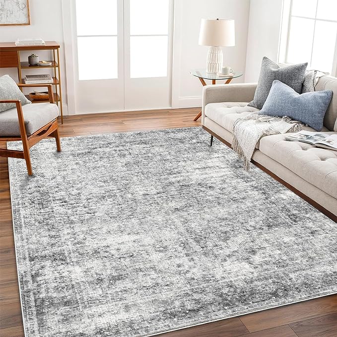 CHAMPLANT Area Rug 4x6 Washable Rug Gray Vintage Traditional Floor Cover by CHAMPLANT