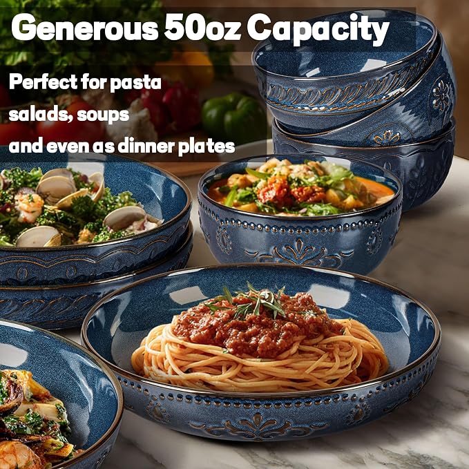 Pasta Bowls, 50oz Large Salad Serving Bowls, 9.75'' Plates Bowl Set of 4 - Image 4