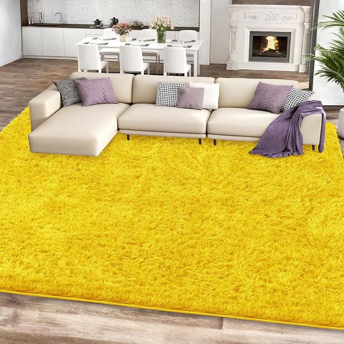 9x12 Yellow Area Rugs for Living Room, Large Fluffy Shag Rug for Bedroom Nursery - Image 2