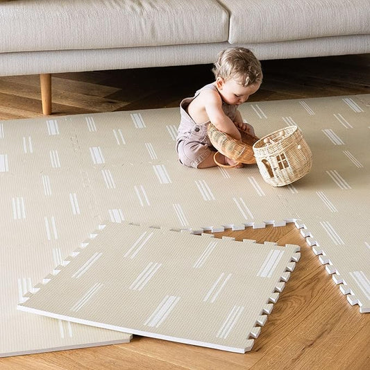 Baby Play Mat for Floor – 6x8ft Old White | Soft Non Toxic Premium EVA Foam Tiles for Tummy Time, Crawling & Playroom – Waterproof Interlocking Floor Mat for Babies & Toddlers by Lillefolk (12 Tiles)
