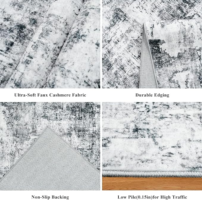 3x7 Washable Non-Slip Kitchen Runner Rug – Modern Abstract Neutral Beige & Gray - Image 5