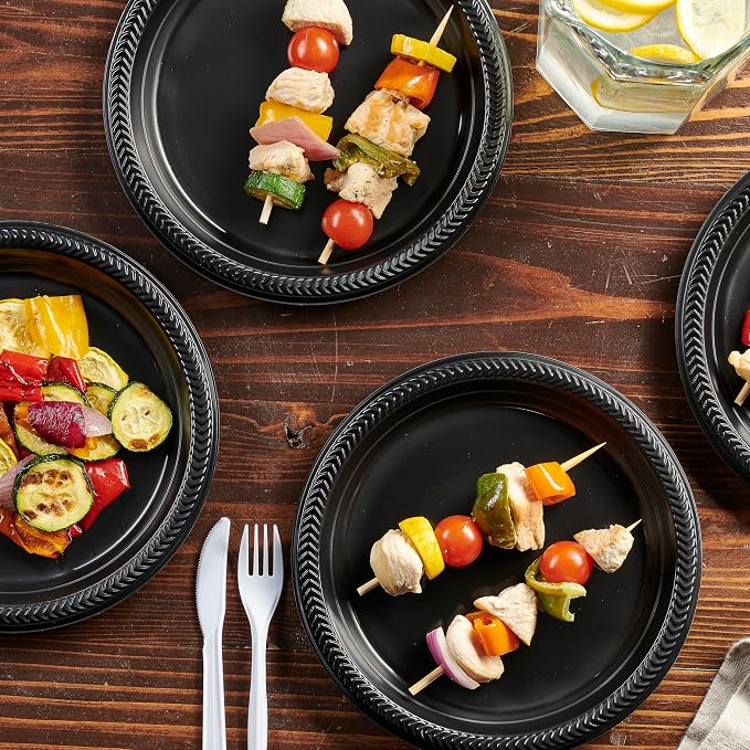 PLASTICPRO 100 PCS Black Plastic Plates Light Weight 9 Inch Plastic Dinner - Image 3
