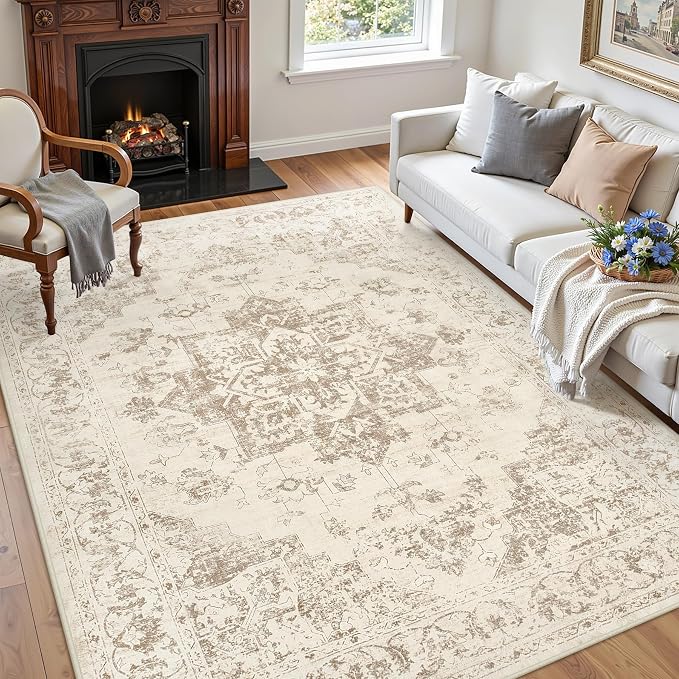 4x6 Area Rugs for Living Room: Vintage Boho Neutral Washable Rug Indoor Soft - Image 3
