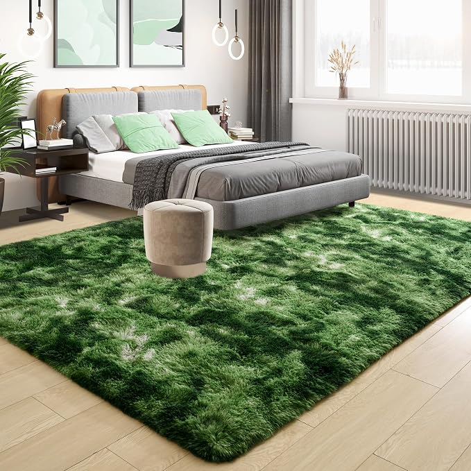 Tepook Fluffy Dark Green Rugs for Living Room Bedroom, 4x6 Soft Area Rug - Image 2