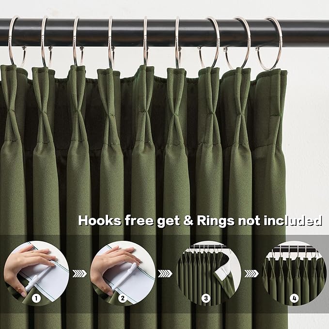 KEQIAOSUOCAI Dark Olive Pinch Pleated Curtains 45 Inches Long for Short Windows, Room Darkening Blackout Curtain Drapes for Bedroom 40 x 45 Inch -2 Panels