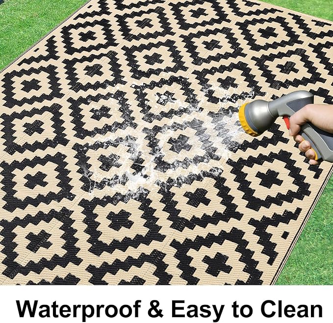 Smiry Waterproof Outdoor Rug 9X18 ft, Reversible Plastic Straw Patio Camping - Image 2