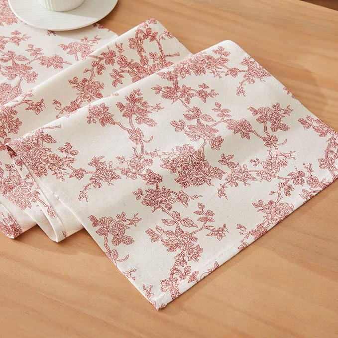 French Pastoral Farmhouse Table Runners, 13x108 Inch Red | 100% Organic Cotton by Unknown