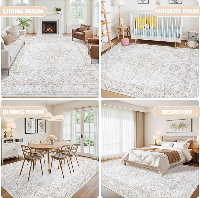 Area Rug 6x9 Living Room Rug Washable:No-Slip Vintage Medallion Rug Soft Low - Image 6