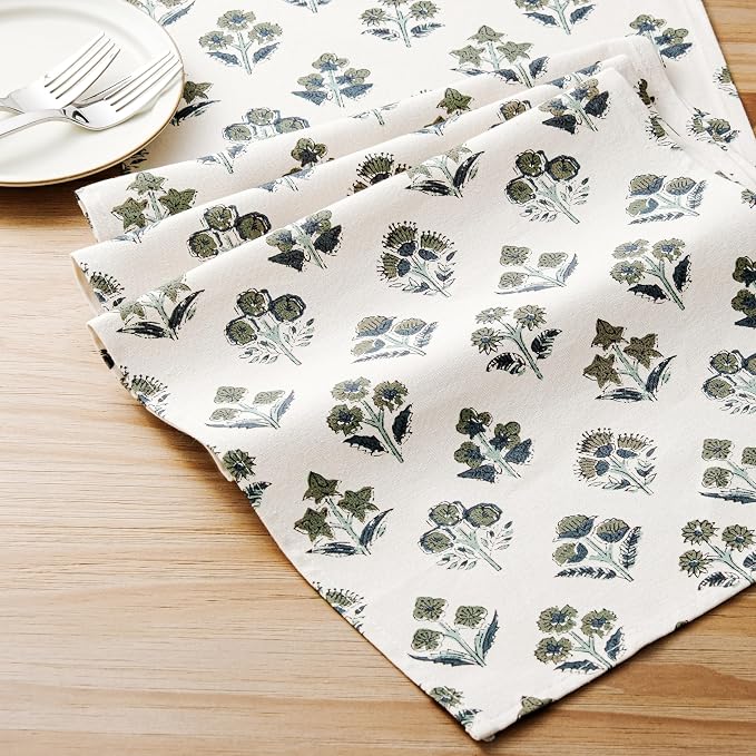 Block Print Floral Decorative Table Runners, 13x36 Inch Olive | 100% Organic - Image 6