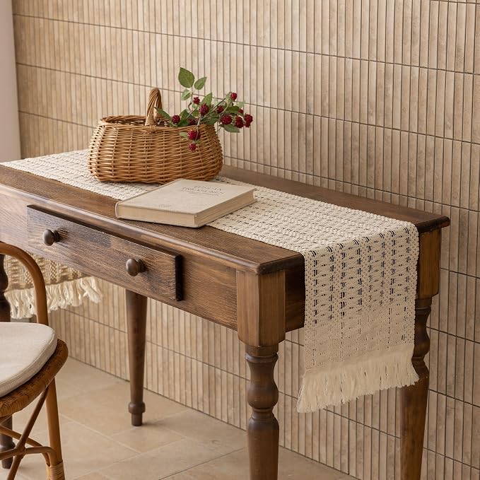 Keketoarrange Boho Macrame Table Runner 12x36 Inch | Woven Burlap Rustic Runner - Image 2